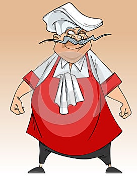 Cartoon happy fat mustachioed chef
