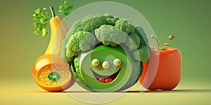 Cartoon happy foods vegetables and fruits selection characters