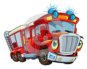 Cartoon happy and funny looking fireman bus or truck smiling