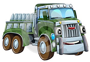 Cartoon happy and funny off road military truck isolated