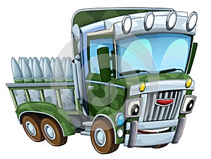 Cartoon happy and funny off road military truck isolated