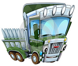 Cartoon happy and funny off road military truck isolated