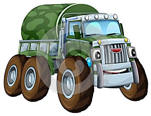 Cartoon happy and funny off road military truck isolated