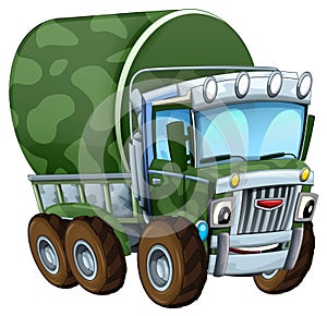 Cartoon happy and funny off road military truck isolated