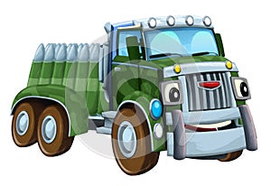 cartoon happy and funny off road military truck isolated