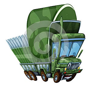 cartoon happy and funny off road military truck isolated