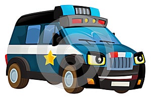 Cartoon happy and funny smiling police truck - isolated illustration for children