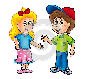 Cartoon happy girl and boy