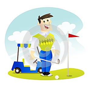 Cartoon Happy Golfer Ready to Putt