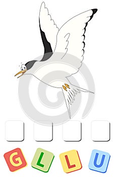 Cartoon happy gull crossword. Vector illustration