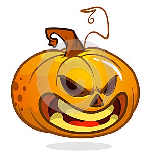 Cartoon happy Halloween carved pumpkin isolated on white background. Vector illustration