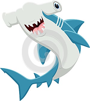Cartoon happy hammerhead shark isolated on white