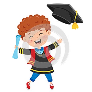 Cartoon Happy Kid In Graduation Costume