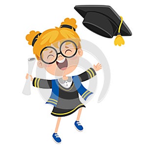 Cartoon Happy Kid In Graduation Costume