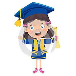 Cartoon Happy Kid In Graduation Costume