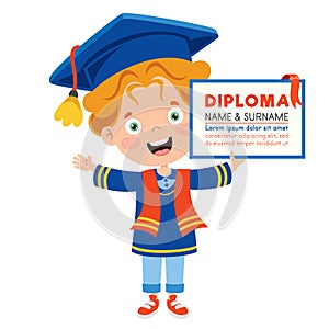 Cartoon Happy Kid In Graduation Costume