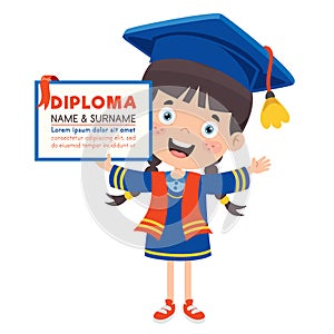 Cartoon Happy Kid In Graduation Costume