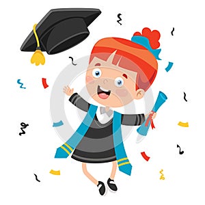 Cartoon Happy Kid In Graduation Costume