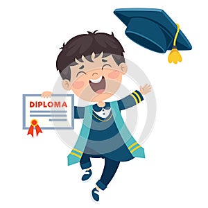 Cartoon Happy Kid In Graduation Costume
