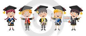 Cartoon Happy Kid In Graduation Costume