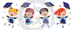 Cartoon Happy Kid In Graduation Costume