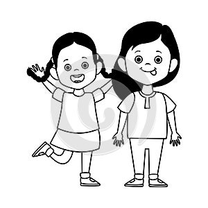 Cartoon happy little girls, flat design