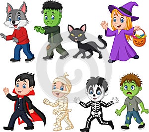 Cartoon happy little kids with Halloween costume