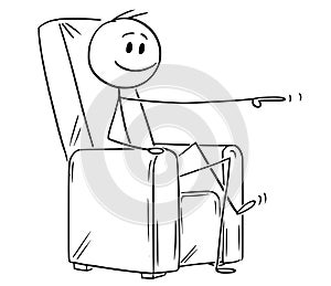 Cartoon of Happy Man or Businessman Sitting in Armchair and Pointing at Something