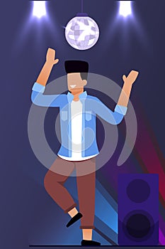 Cartoon Happy Man Character Clubbing and Dancing