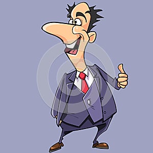 Cartoon happy man in suit and tie shows an approving gesture