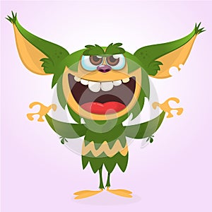 Cartoon happy monster. Vector illustration of green monster . Halloween design.