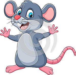 Cartoon happy mouse waving