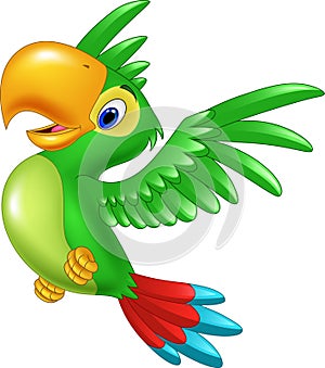 Cartoon happy parrot flying