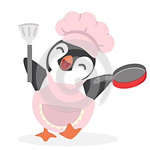 Cartoon Happy penguin chef with cook hat