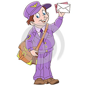 Cartoon happy postman with a letter