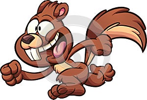 Cartoon happy running brown squirrel