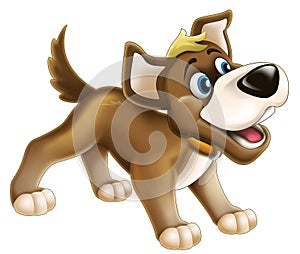 cartoon happy scene with chherful animal dog on white background illustration for children