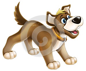 cartoon happy scene with chherful animal dog on white background illustration for children
