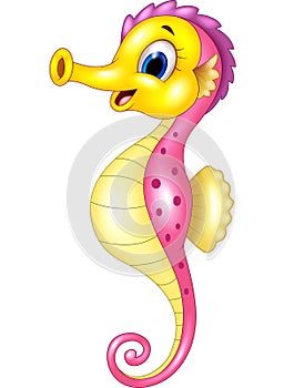 Cartoon happy seahorse isolated on white background