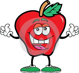 Cartoon happy smiling apple giving double thumbs up.