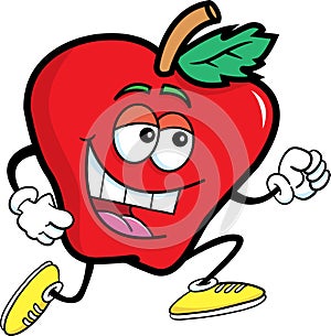 Cartoon happy smiling apple running.