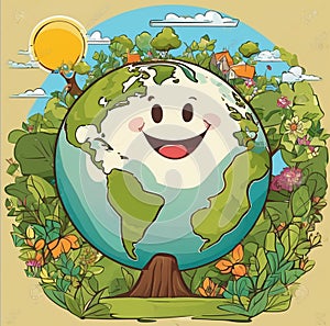 cartoon happy smiling globe