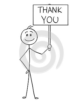 Cartoon of Happy Smiling Man or Businessman Holding Sign with Thank You Text