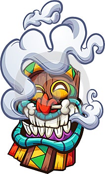 Cartoon happy smoking Tiki mask