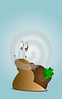Cartoon happy snail with cloverleaf