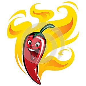 Cartoon happy spicy red chilly hot pepper vector illustration ch