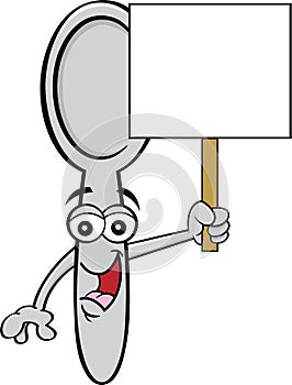Cartoon happy spoon holding a sign.