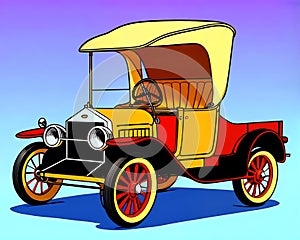 Cartoon happy vintage buggy car red running boards 1900 america
