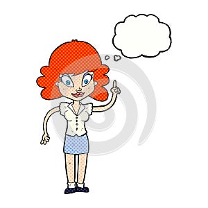 cartoon happy woman with idea with thought bubble