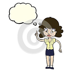 cartoon happy woman with idea with thought bubble